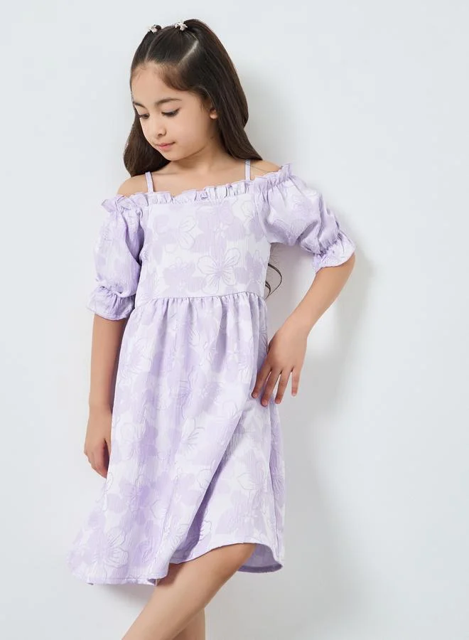 ستايلي فستان بحافة واسعة بنقشة زهور